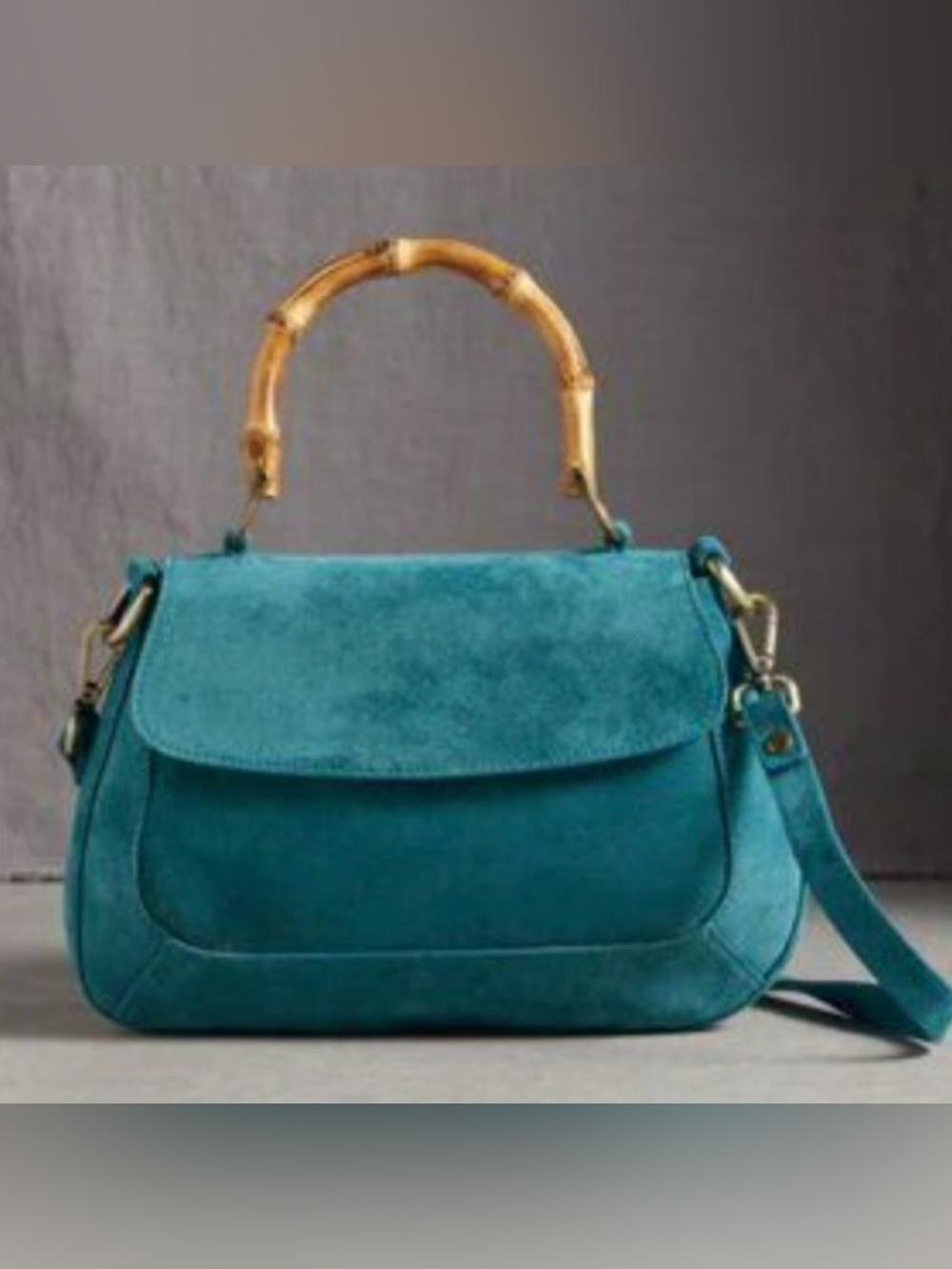 Sundance Suede Eliana Teal Handbag with Bamboo Handle